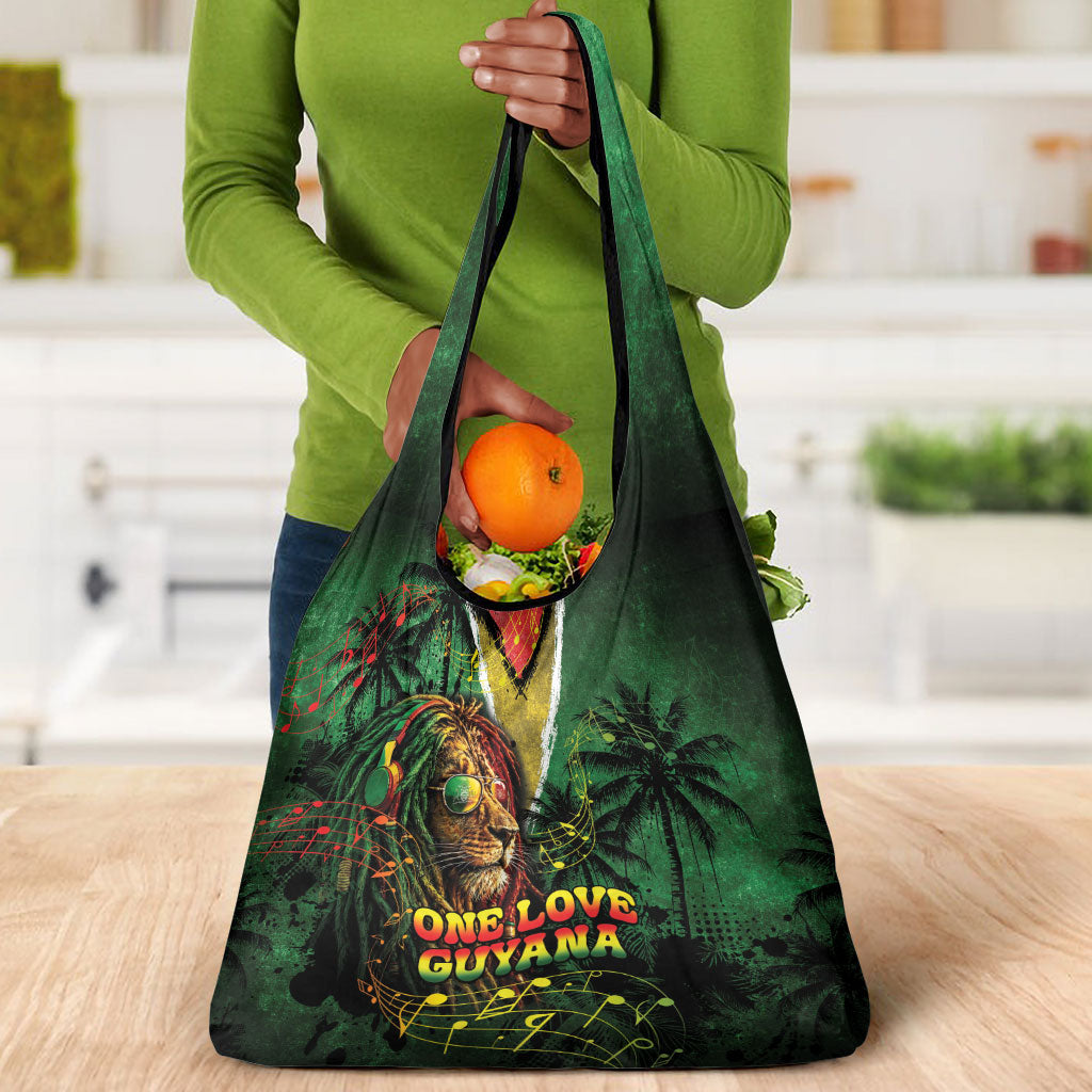 One Love Guyana Grocery Bag Rastafarian Lion Reggae Grunge Style