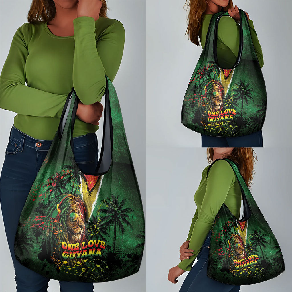 One Love Guyana Grocery Bag Rastafarian Lion Reggae Grunge Style