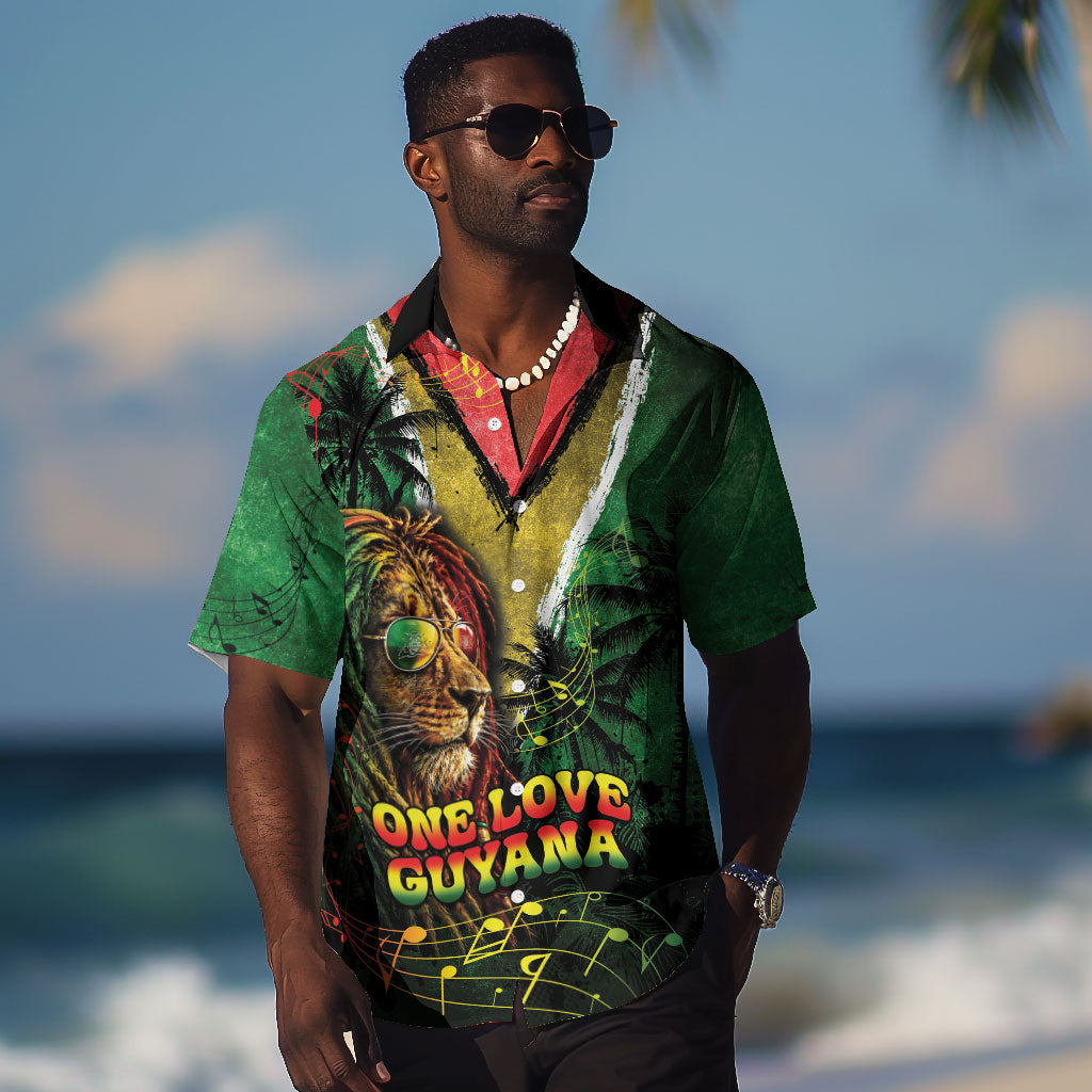 One Love Guyana Hawaiian Shirt Rastafarian Lion Reggae Grunge Style
