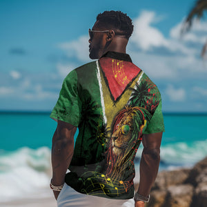 One Love Guyana Hawaiian Shirt Rastafarian Lion Reggae Grunge Style