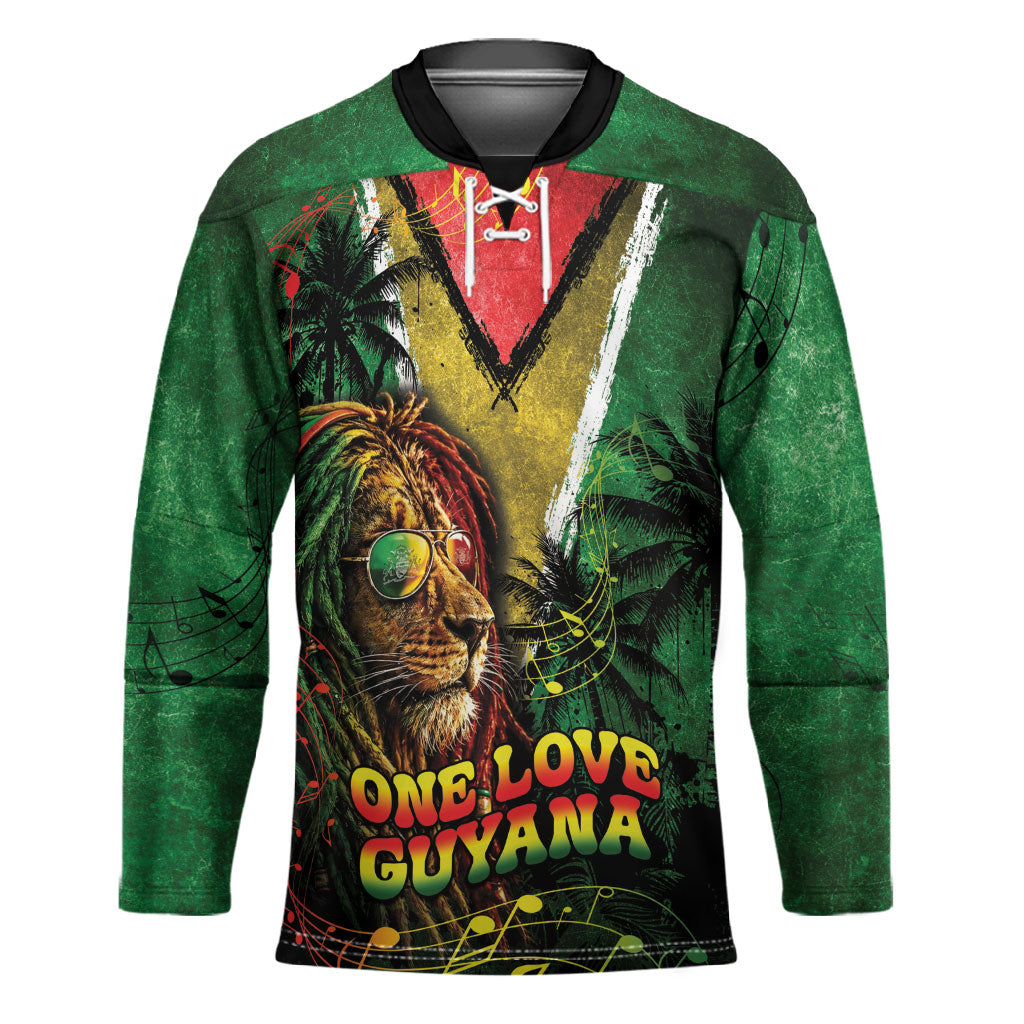 One Love Guyana Hockey Jersey Rastafarian Lion Reggae Grunge Style