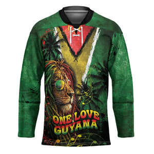 One Love Guyana Hockey Jersey Rastafarian Lion Reggae Grunge Style