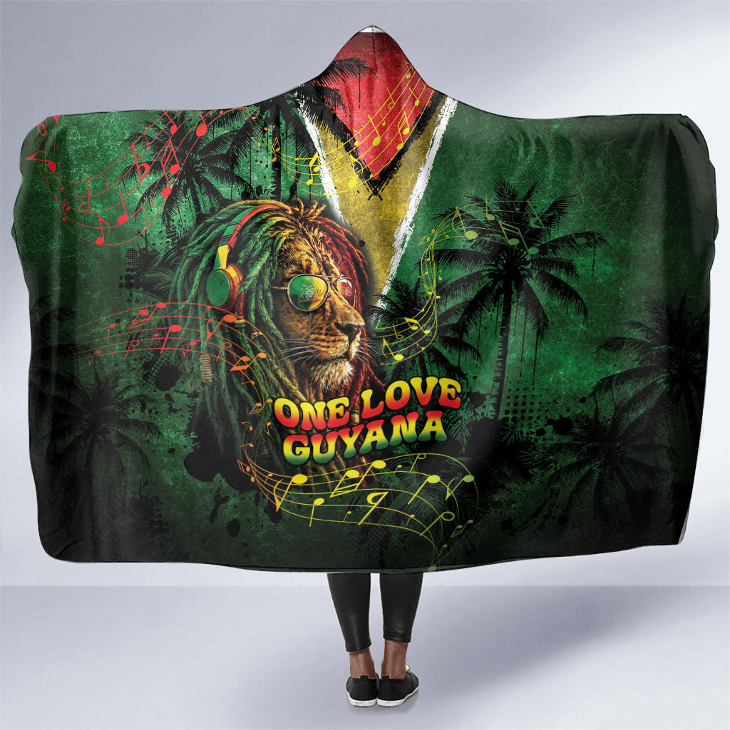 One Love Guyana Hooded Blanket Rastafarian Lion Reggae Grunge Style