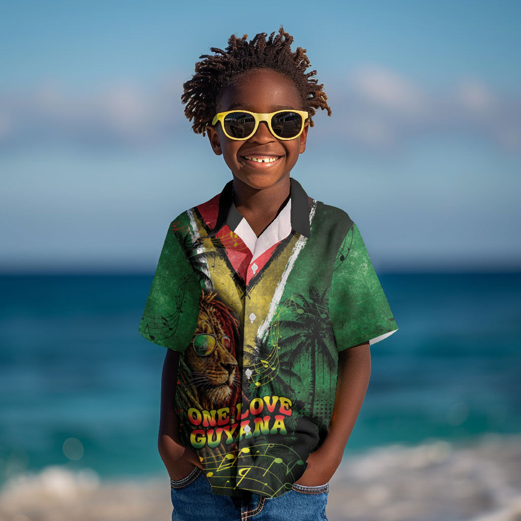 One Love Guyana Kid Hawaiian Shirt Rastafarian Lion Reggae Grunge Style