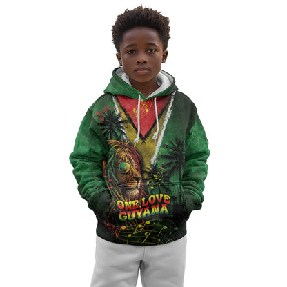 One Love Guyana Kid Hoodie Rastafarian Lion Reggae Grunge Style