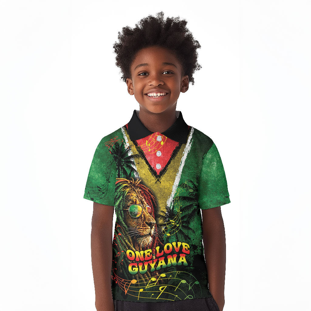 One Love Guyana Kid Polo Shirt Rastafarian Lion Reggae Grunge Style