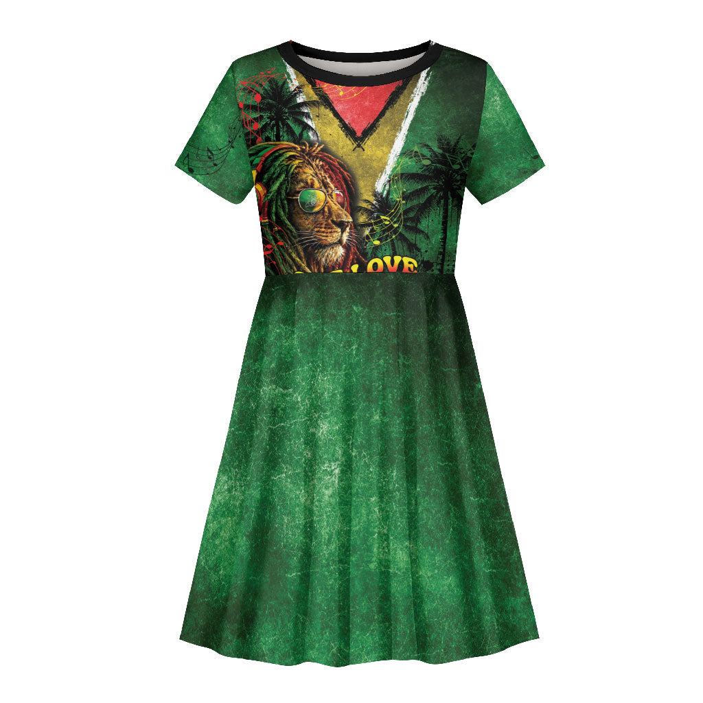 One Love Guyana Kid Short Sleeve Dress Rastafarian Lion Reggae Grunge Style
