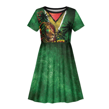 One Love Guyana Kid Short Sleeve Dress Rastafarian Lion Reggae Grunge Style