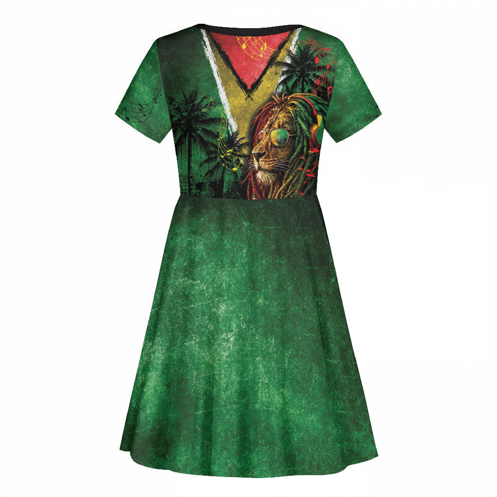 One Love Guyana Kid Short Sleeve Dress Rastafarian Lion Reggae Grunge Style