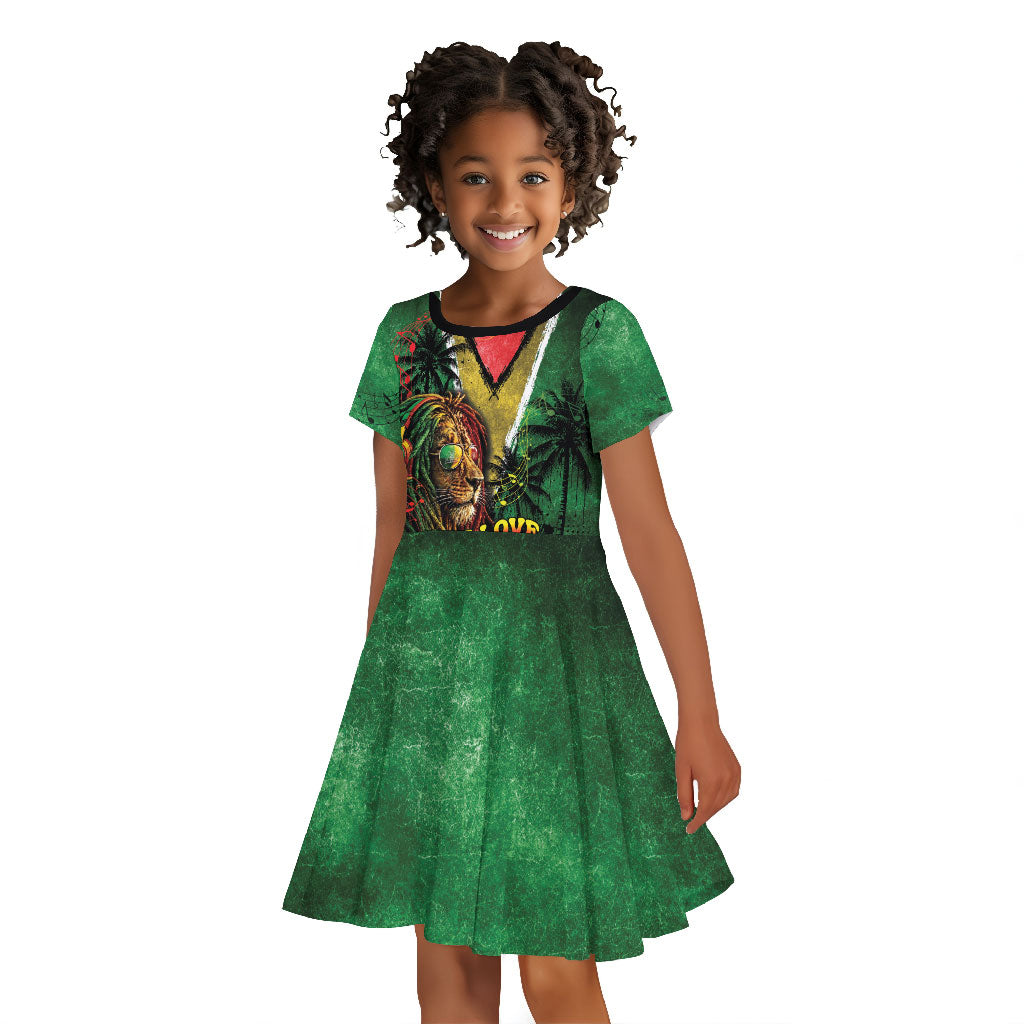 One Love Guyana Kid Short Sleeve Dress Rastafarian Lion Reggae Grunge Style