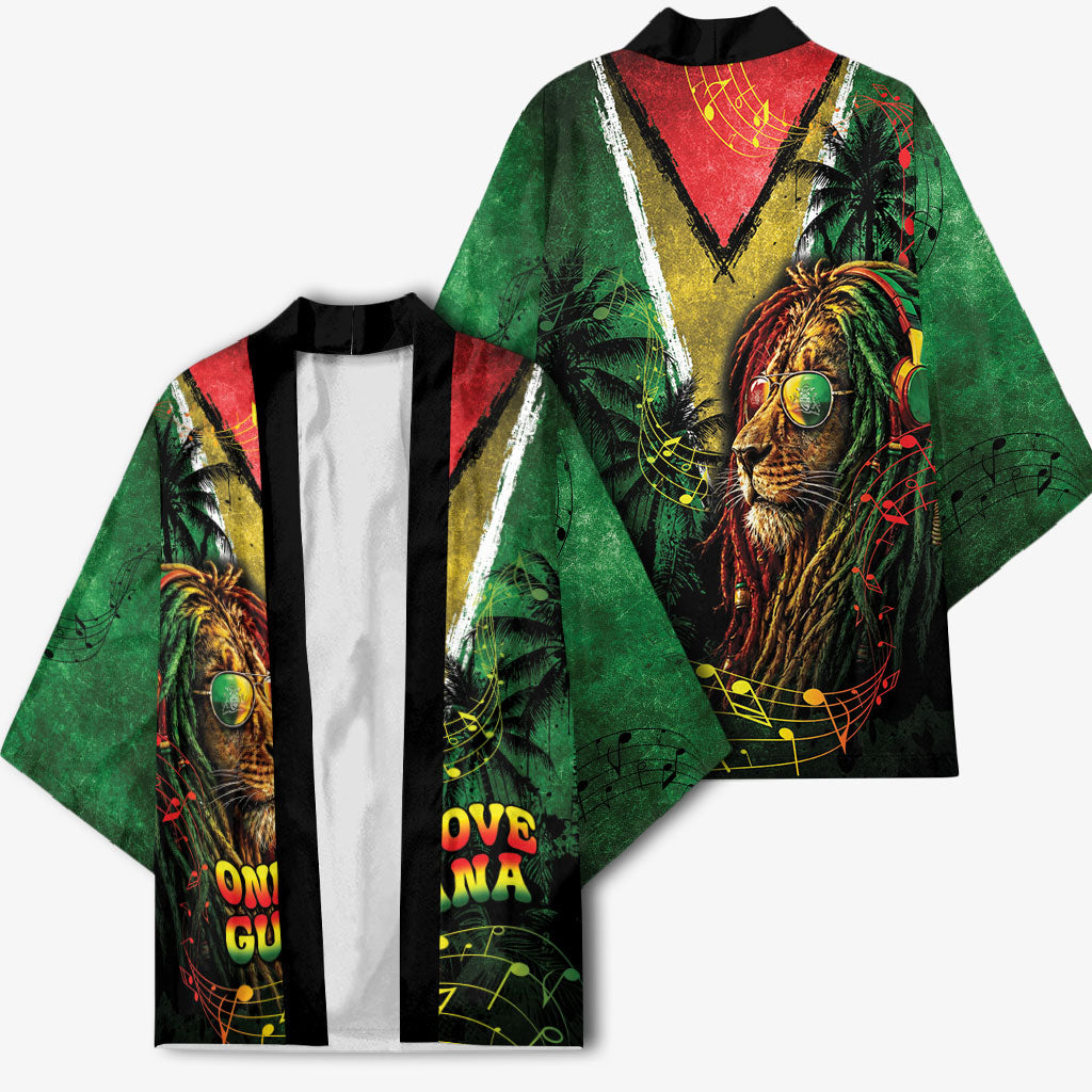 One Love Guyana Kimono Rastafarian Lion Reggae Grunge Style