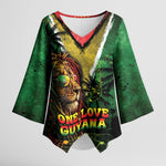 One Love Guyana Kimono Sleeve Blouse Rastafarian Lion Reggae Grunge Style