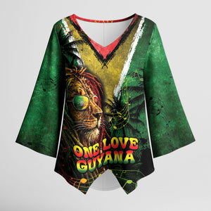 One Love Guyana Kimono Sleeve Blouse Rastafarian Lion Reggae Grunge Style