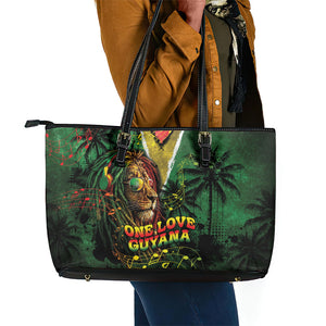 One Love Guyana Leather Tote Bag Rastafarian Lion Reggae Grunge Style