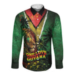 One Love Guyana Long Sleeve Button Shirt Rastafarian Lion Reggae Grunge Style