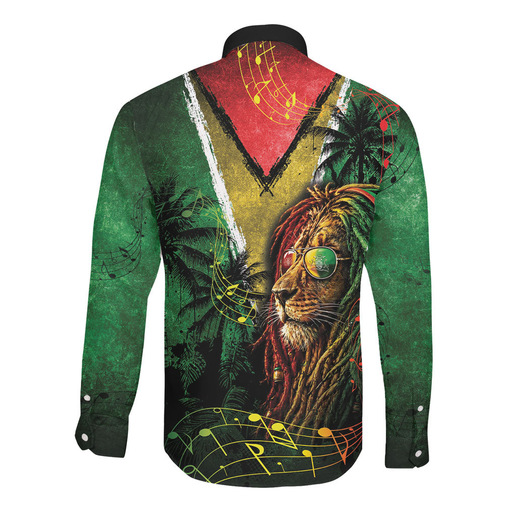 One Love Guyana Long Sleeve Button Shirt Rastafarian Lion Reggae Grunge Style