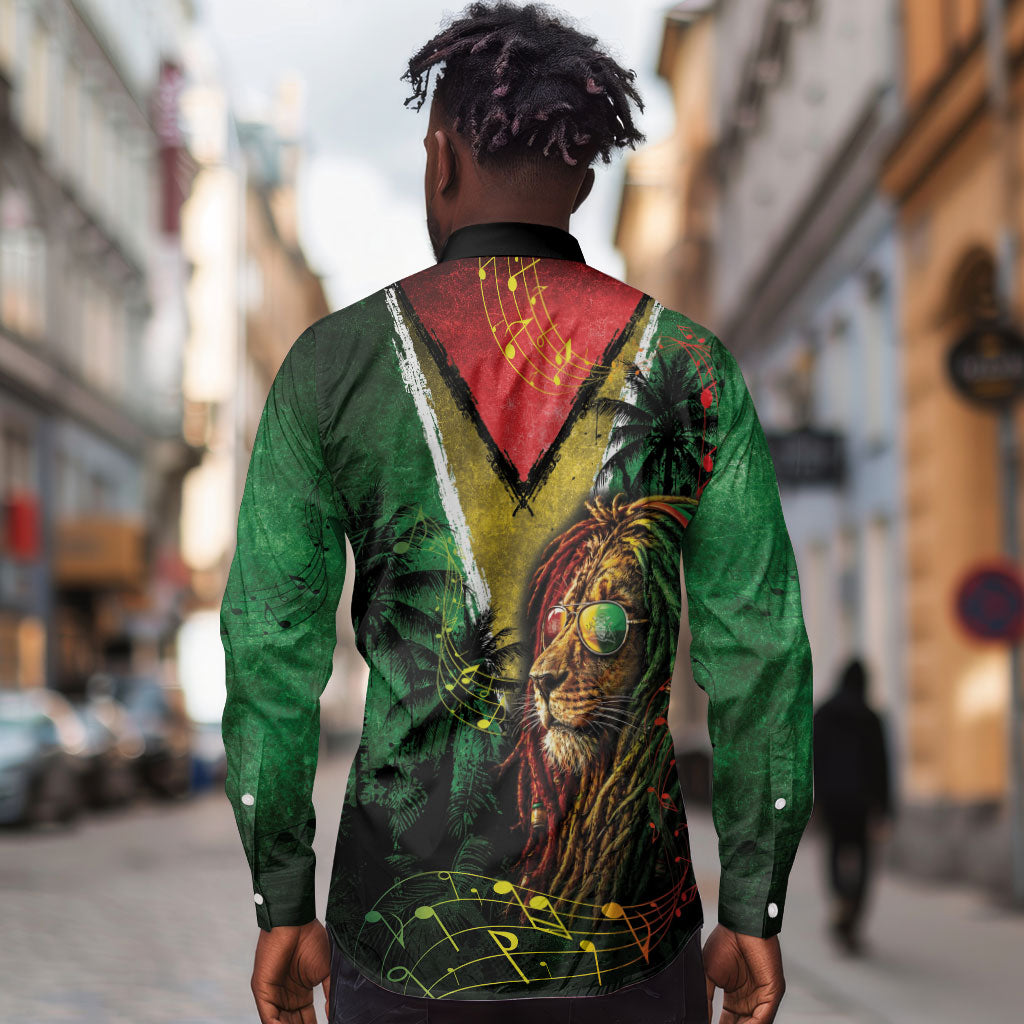 One Love Guyana Long Sleeve Button Shirt Rastafarian Lion Reggae Grunge Style
