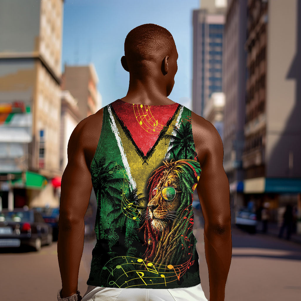 One Love Guyana Men Tank Top Rastafarian Lion Reggae Grunge Style