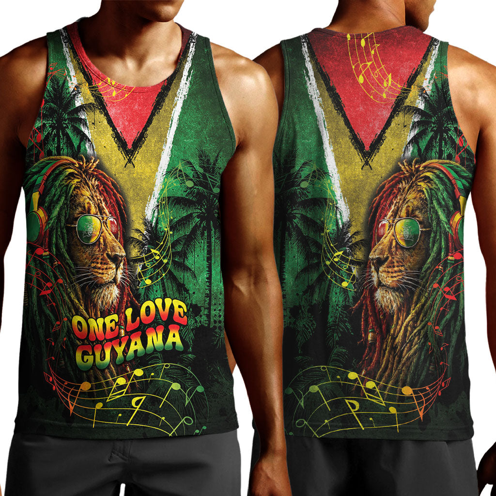 One Love Guyana Men Tank Top Rastafarian Lion Reggae Grunge Style