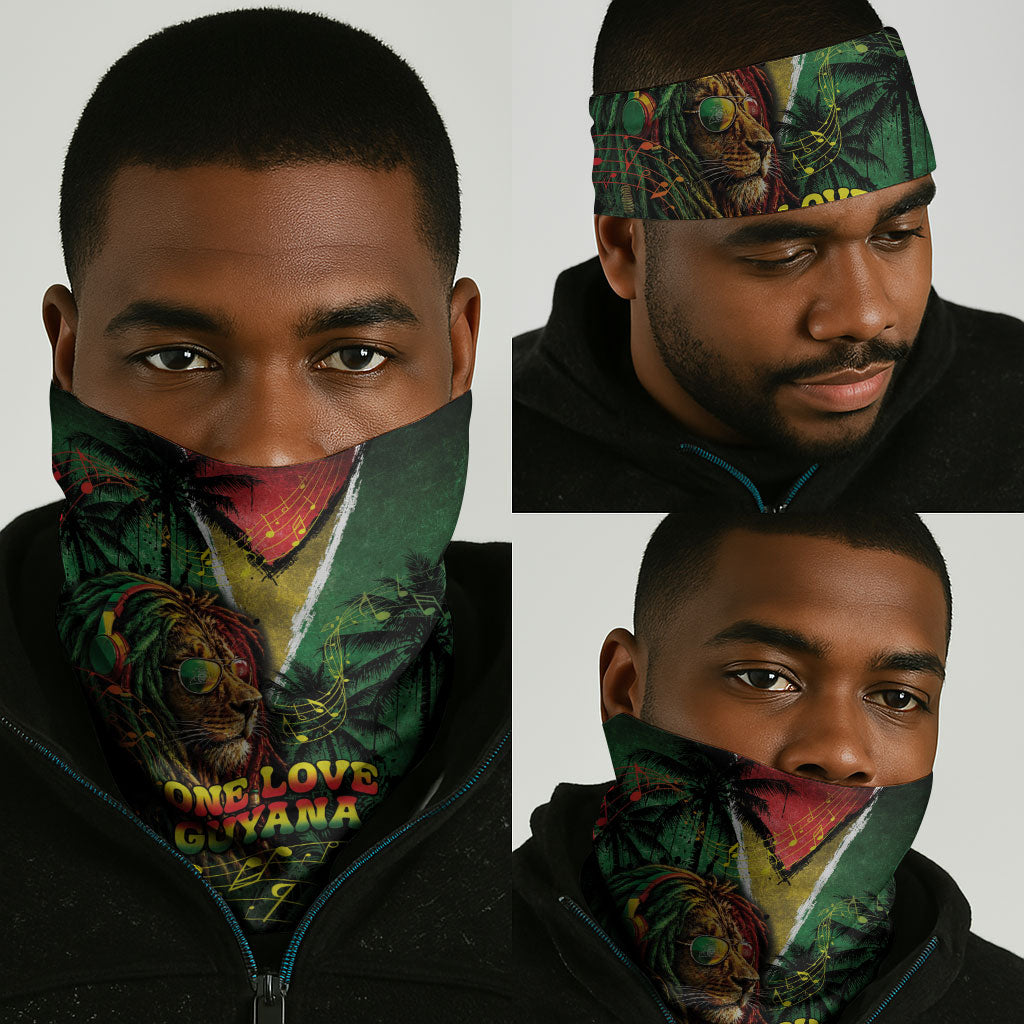 One Love Guyana Neck Gaiter Rastafarian Lion Reggae Grunge Style