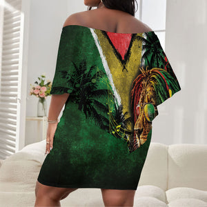 One Love Guyana Off Shoulder Short Dress Rastafarian Lion Reggae Grunge Style