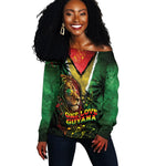One Love Guyana Off Shoulder Sweater Rastafarian Lion Reggae Grunge Style