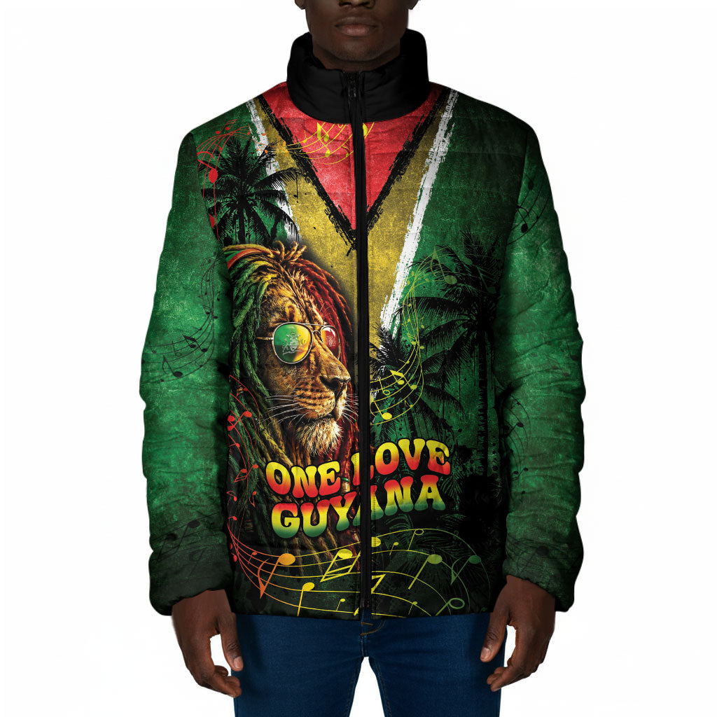 One Love Guyana Padded Jacket Rastafarian Lion Reggae Grunge Style