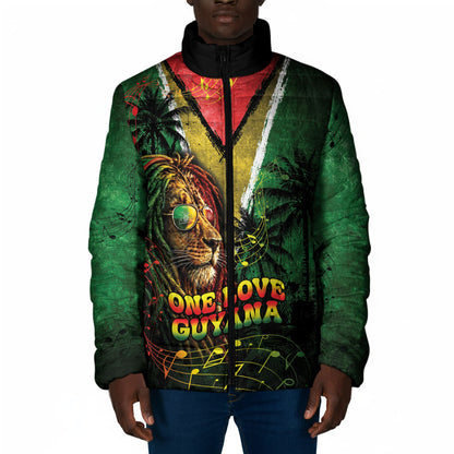One Love Guyana Padded Jacket Rastafarian Lion Reggae Grunge Style