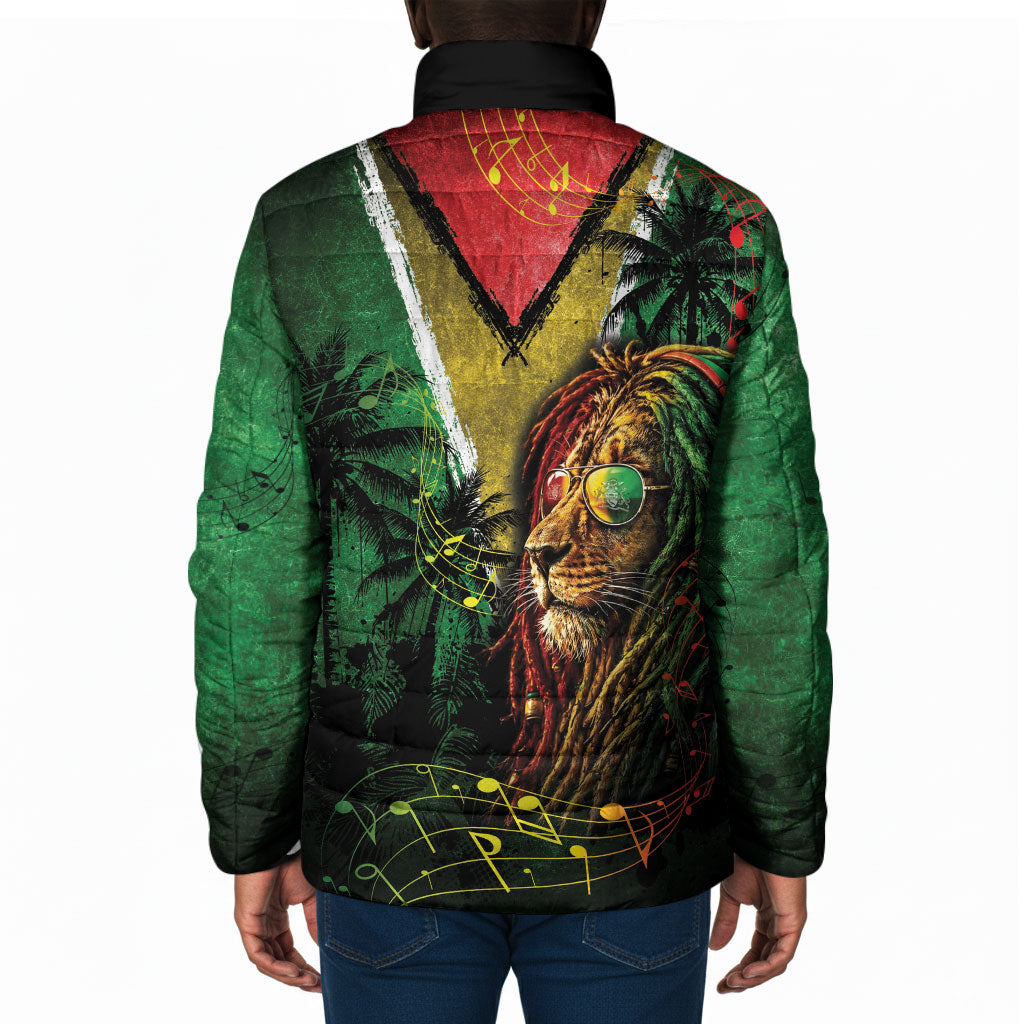 One Love Guyana Padded Jacket Rastafarian Lion Reggae Grunge Style