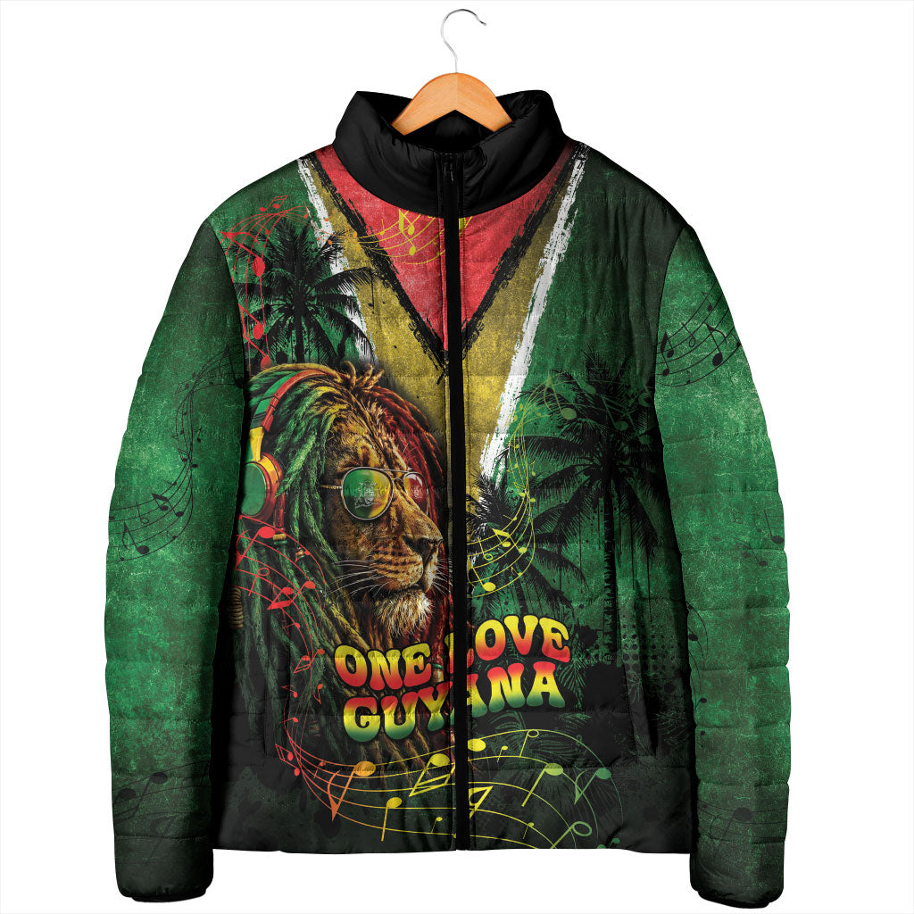 One Love Guyana Padded Jacket Rastafarian Lion Reggae Grunge Style