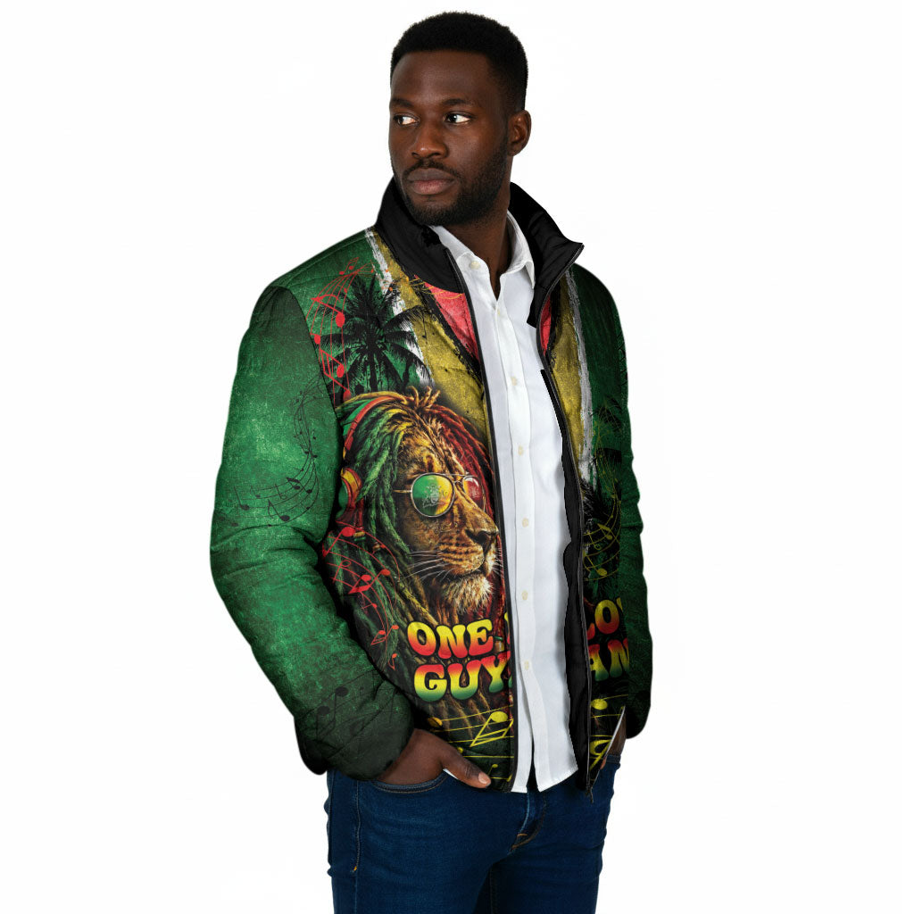 One Love Guyana Padded Jacket Rastafarian Lion Reggae Grunge Style