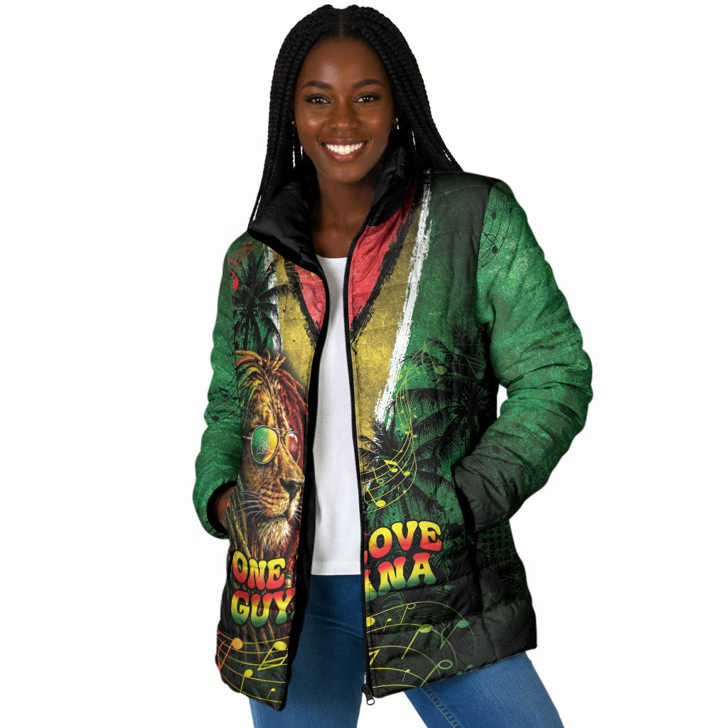 One Love Guyana Padded Jacket Rastafarian Lion Reggae Grunge Style