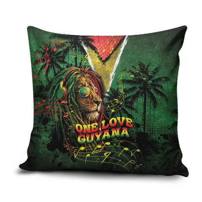One Love Guyana Pillow Cover Rastafarian Lion Reggae Grunge Style