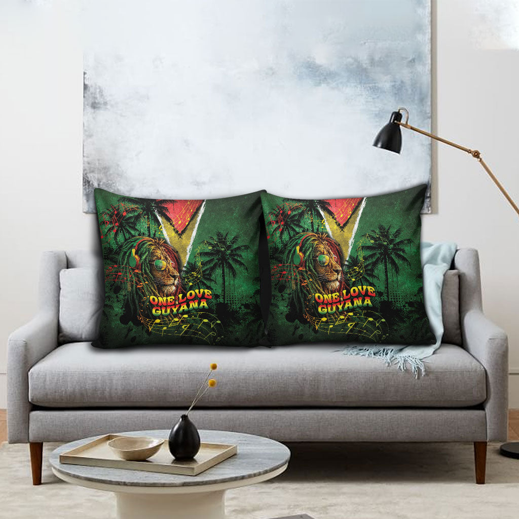 One Love Guyana Pillow Cover Rastafarian Lion Reggae Grunge Style