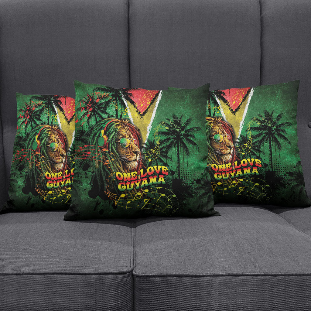 One Love Guyana Pillow Cover Rastafarian Lion Reggae Grunge Style