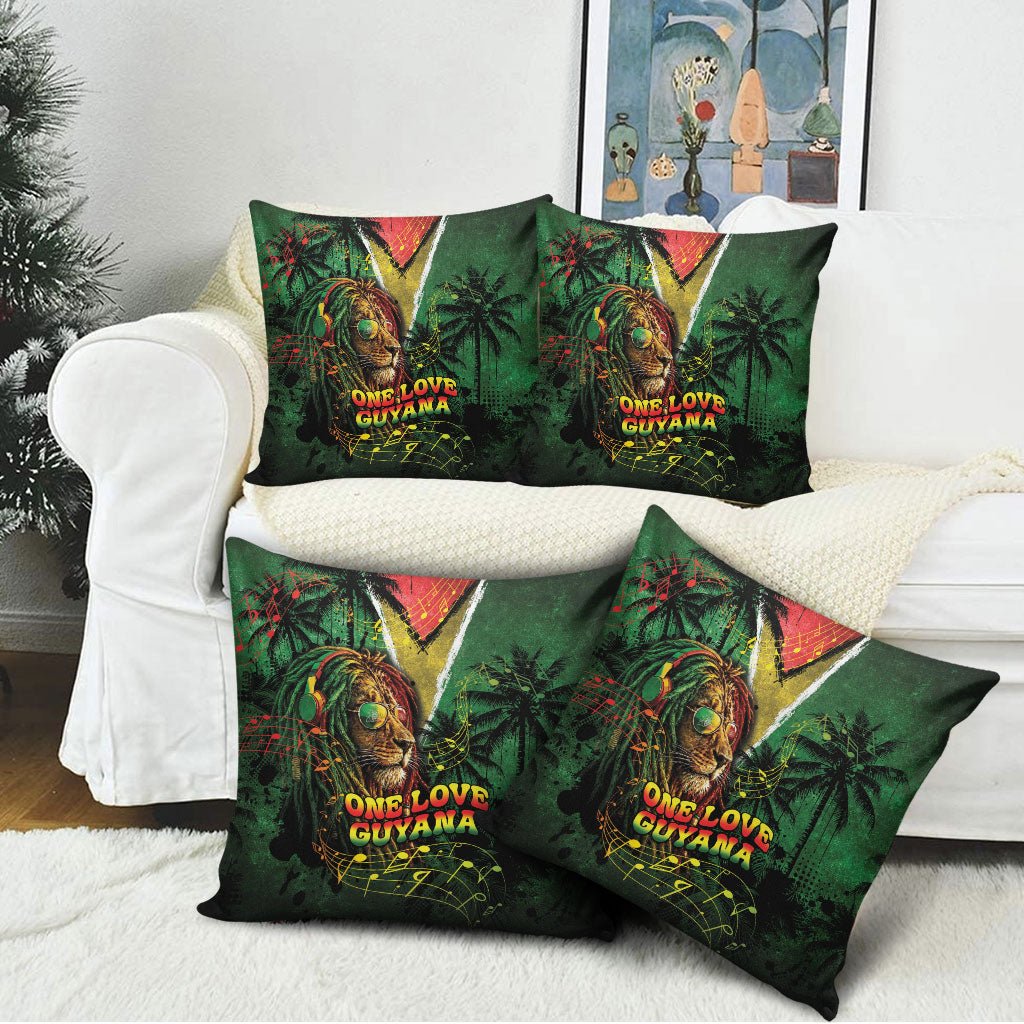One Love Guyana Pillow Cover Rastafarian Lion Reggae Grunge Style