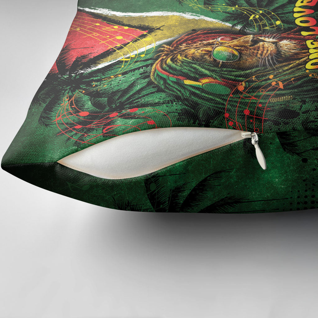 One Love Guyana Pillow Cover Rastafarian Lion Reggae Grunge Style