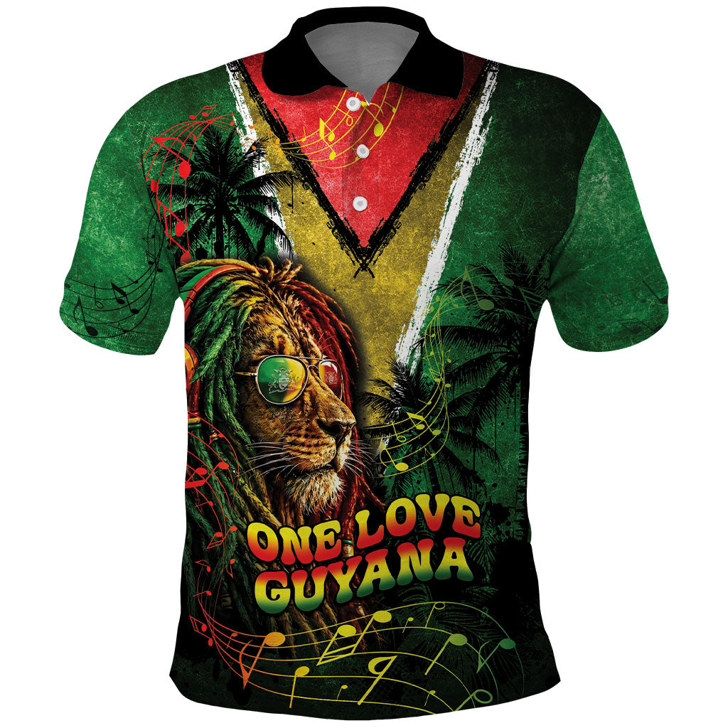 One Love Guyana Polo Shirt Rastafarian Lion Reggae Grunge Style