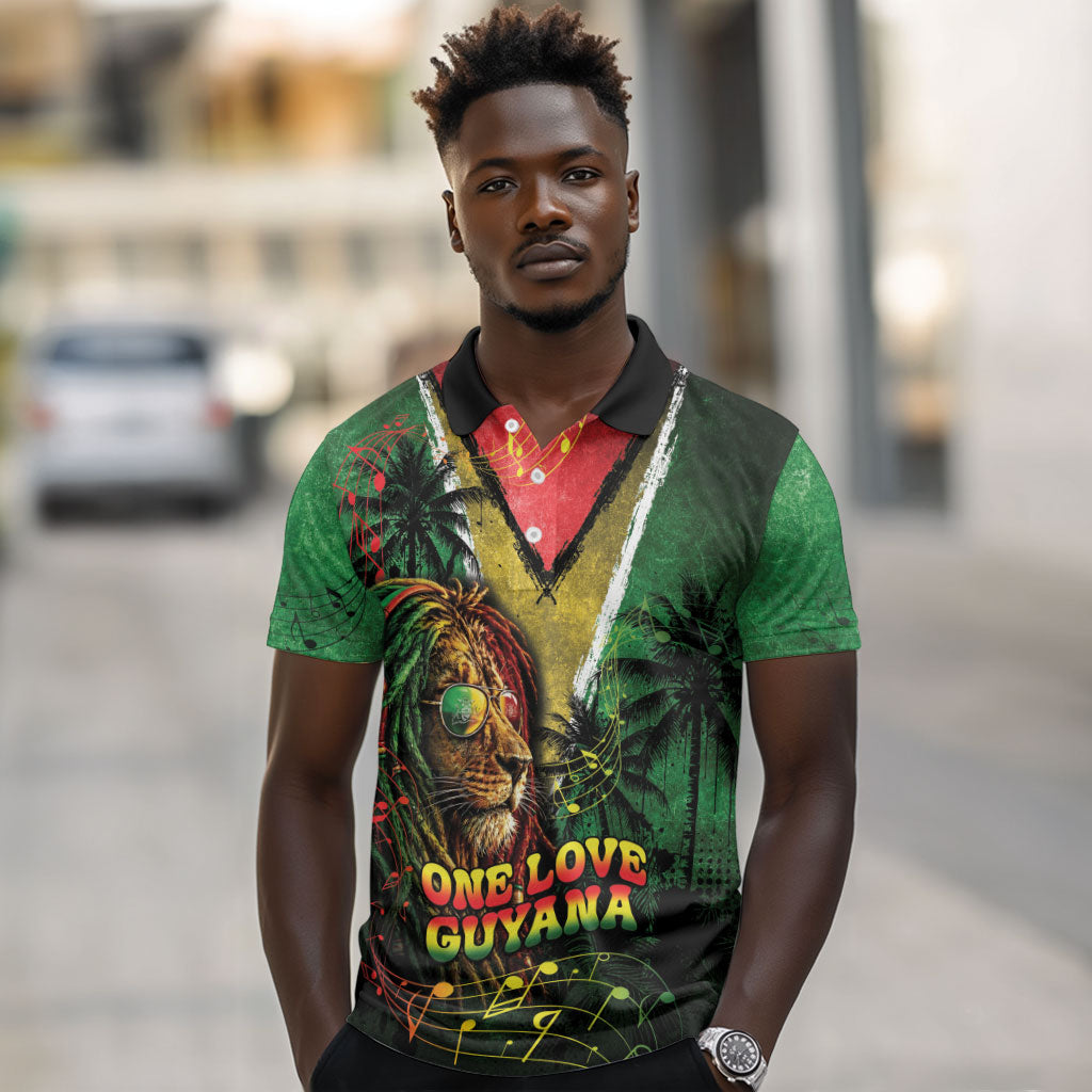 One Love Guyana Polo Shirt Rastafarian Lion Reggae Grunge Style