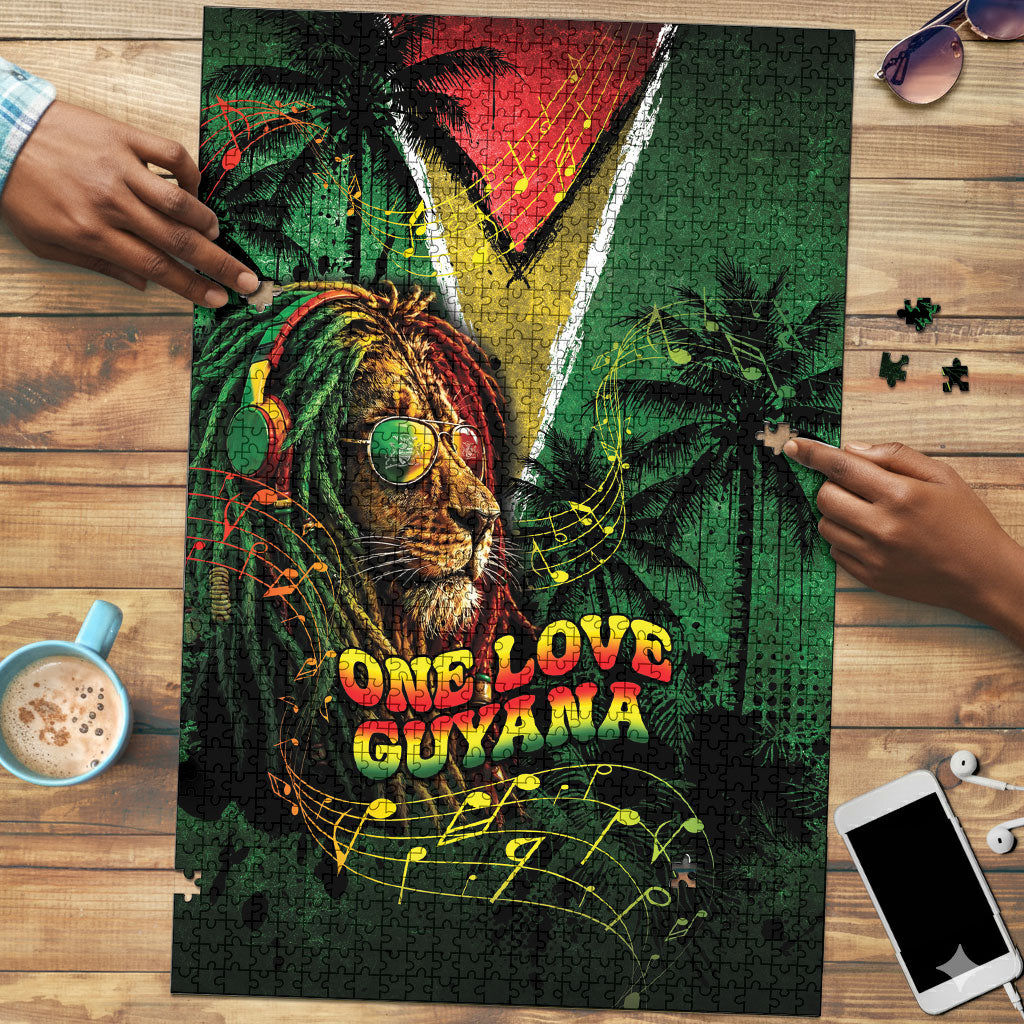 One Love Guyana Puzzle Rastafarian Lion Reggae Grunge Style