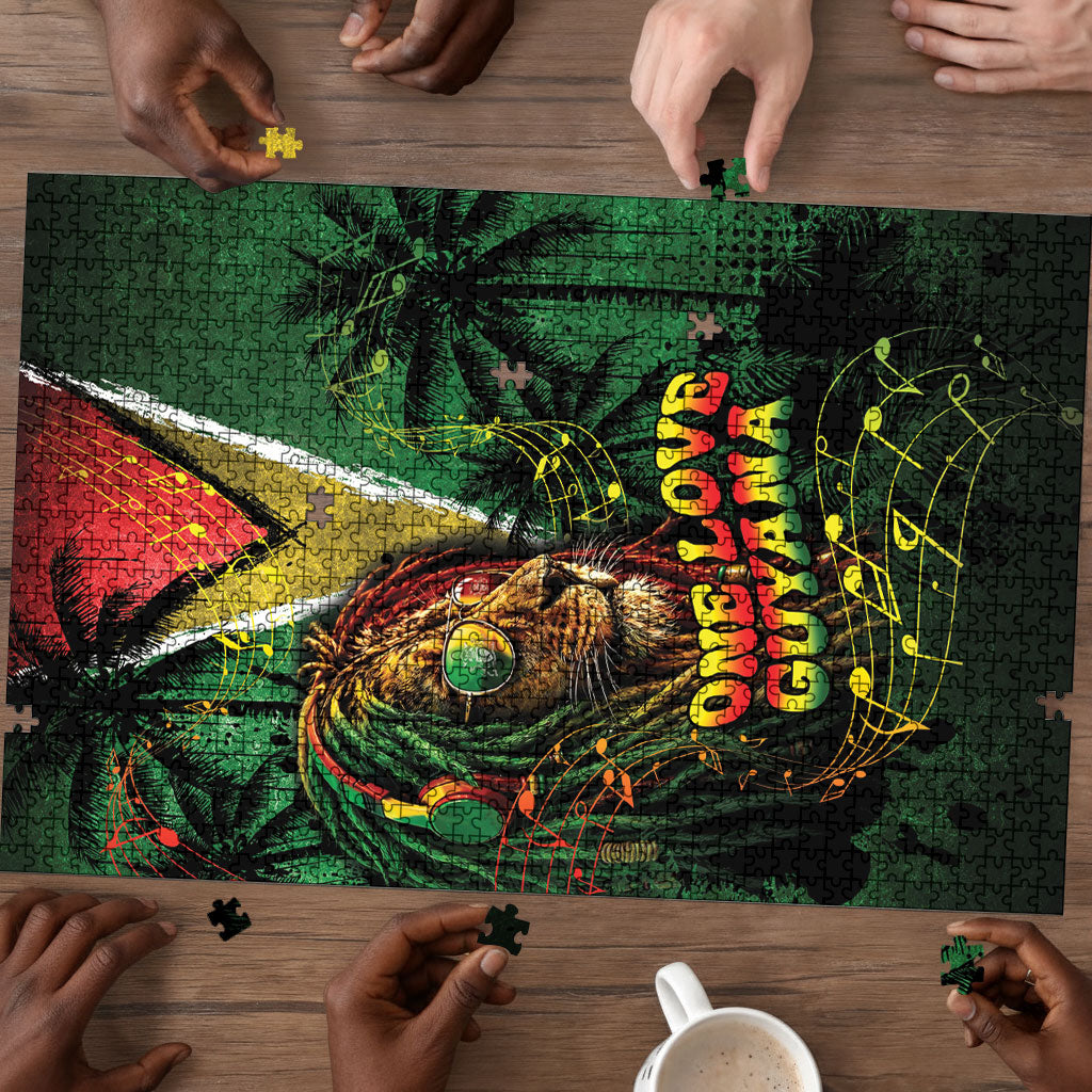 One Love Guyana Puzzle Rastafarian Lion Reggae Grunge Style