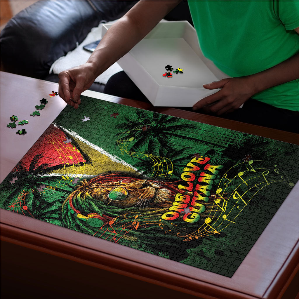 One Love Guyana Puzzle Rastafarian Lion Reggae Grunge Style