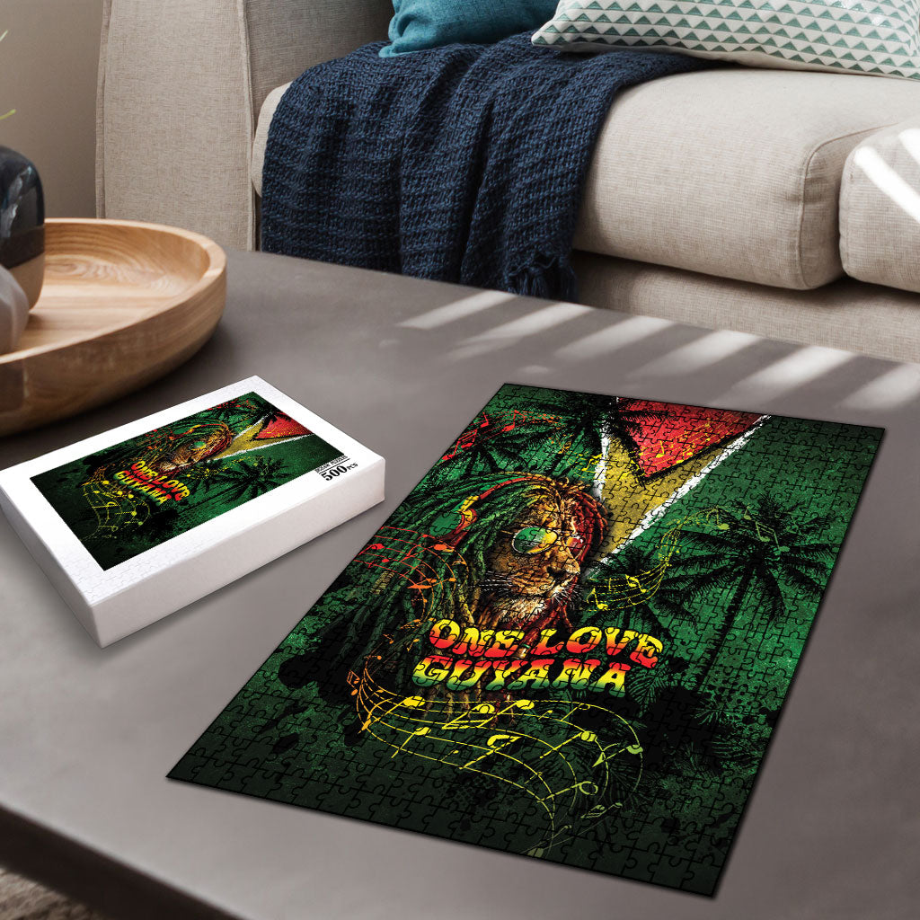 One Love Guyana Puzzle Rastafarian Lion Reggae Grunge Style