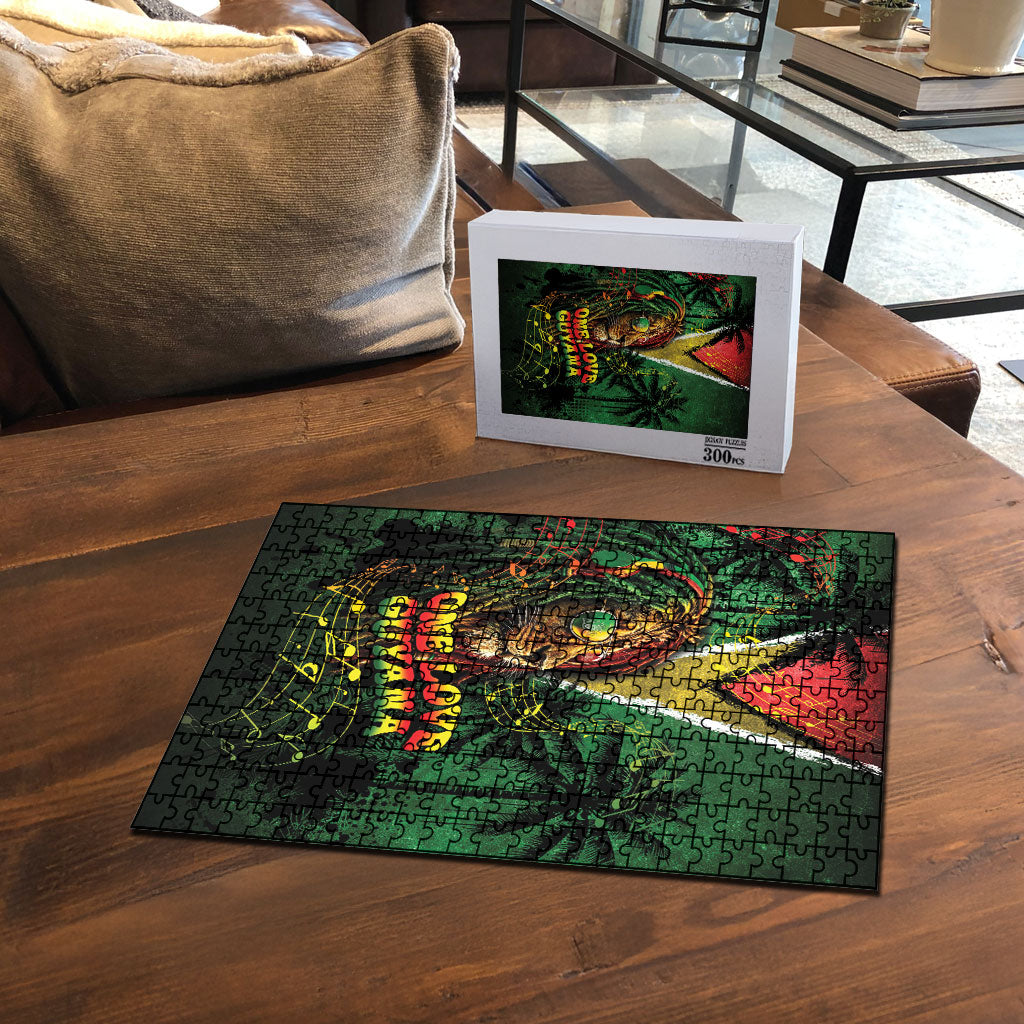 One Love Guyana Puzzle Rastafarian Lion Reggae Grunge Style