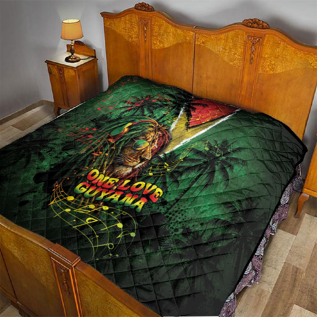 One Love Guyana Quilt Rastafarian Lion Reggae Grunge Style