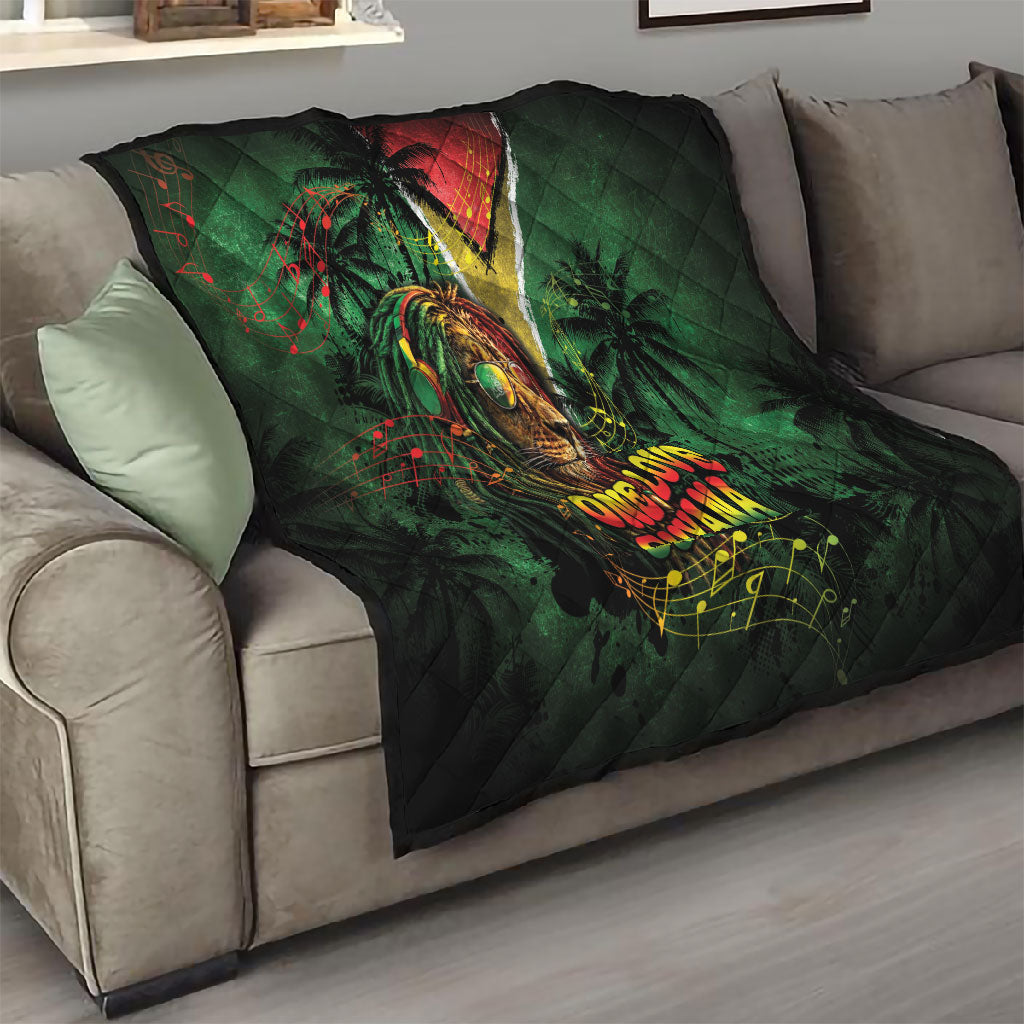 One Love Guyana Quilt Rastafarian Lion Reggae Grunge Style