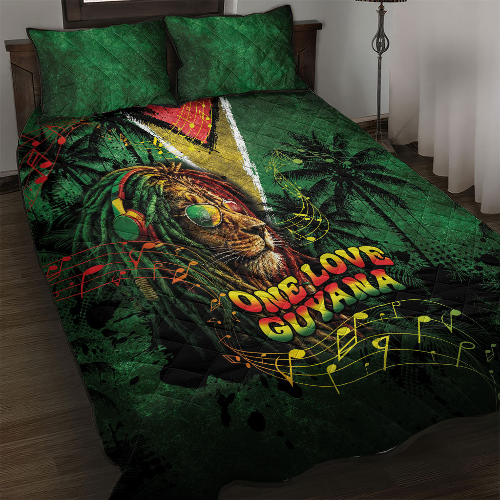 One Love Guyana Quilt Bed Set Rastafarian Lion Reggae Grunge Style