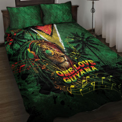 One Love Guyana Quilt Bed Set Rastafarian Lion Reggae Grunge Style