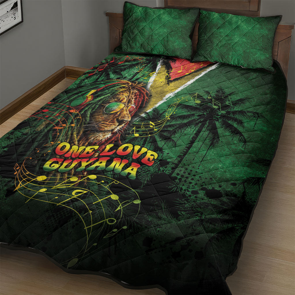 One Love Guyana Quilt Bed Set Rastafarian Lion Reggae Grunge Style