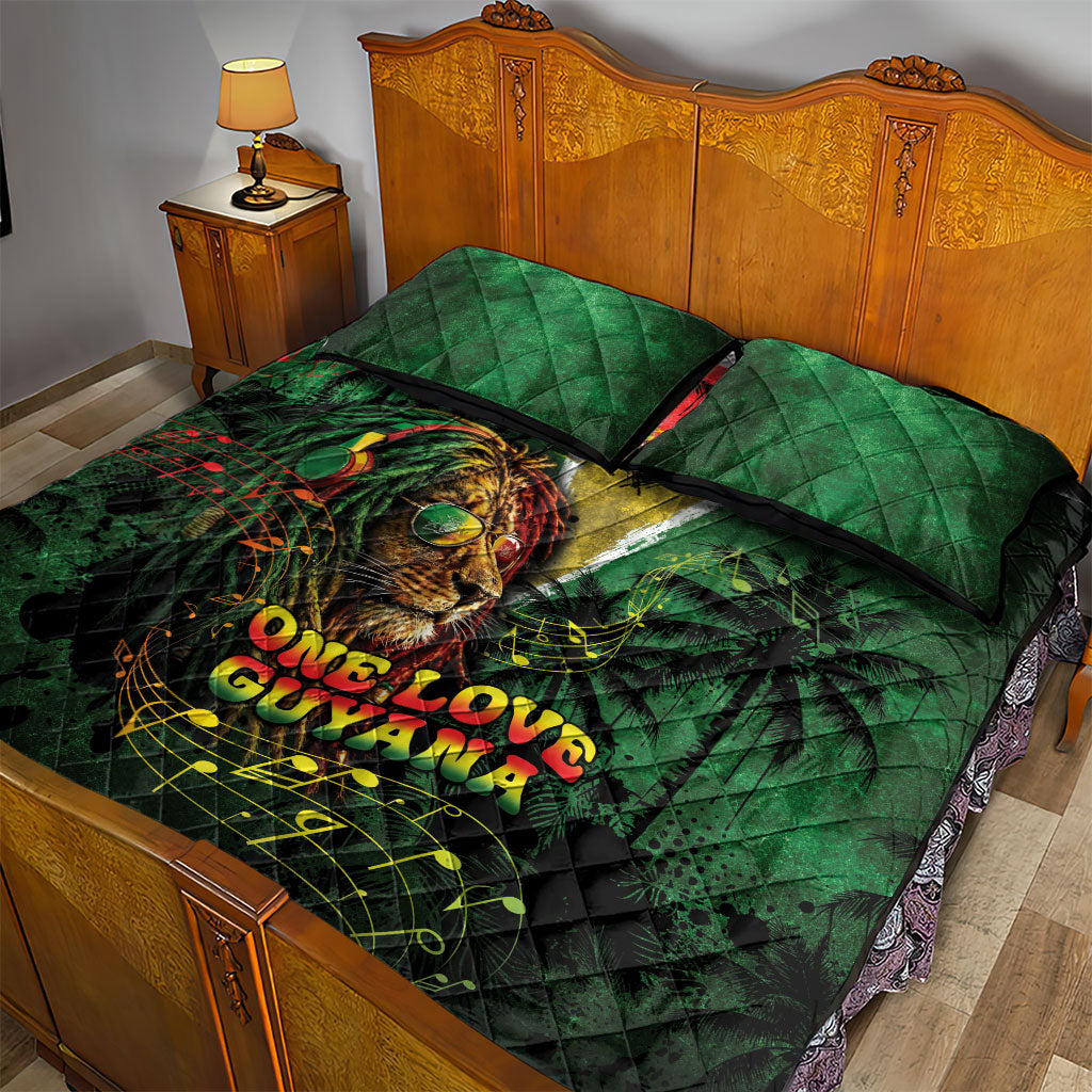 One Love Guyana Quilt Bed Set Rastafarian Lion Reggae Grunge Style
